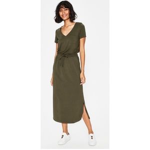 Boden Lola Jersey Midi Dress Green Drawstring Pockets Size 8